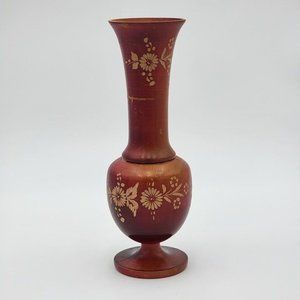 Vintage Etched Carved Wood Vase Mexico Folk Art Floral Flower Vessel Wooden MCM